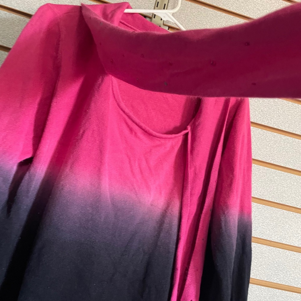 Christopher & Banks XL Ombre Pink Black Cardigan scarf Rhinestone Fringe‎ - Picture 3 of 6